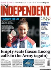 The Independent Newspaper Front Page (UK) for 30 July 2012