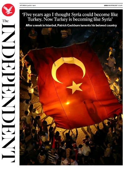 The Independent Newspaper Front Page (UK) for 30 July 2016