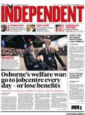 The Independent Newspaper Front Page (UK) for 30 September 2013