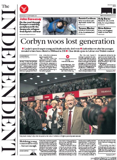 The Independent Newspaper Front Page (UK) for 30 September 2015