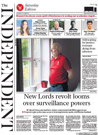The Independent Newspaper Front Page (UK) for 31 October 2015