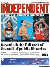 The Independent Newspaper Front Page (UK) for 31 July 2012