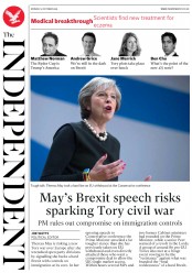 The Independent (UK) Newspaper Front Page for 3 October 2016