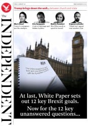 The Independent (UK) Newspaper Front Page for 3 February 2017