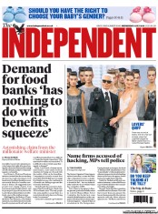 The Independent Newspaper Front Page (UK) for 3 July 2013