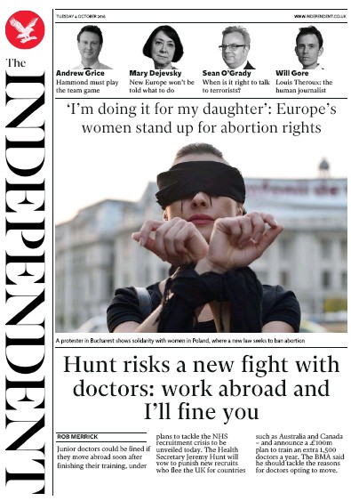 The Independent Newspaper Front Page (UK) for 4 October 2016