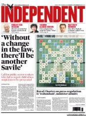 The Independent Newspaper Front Page (UK) for 4 November 2013