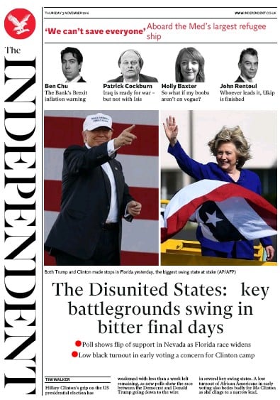 The Independent Newspaper Front Page (UK) for 4 November 2016