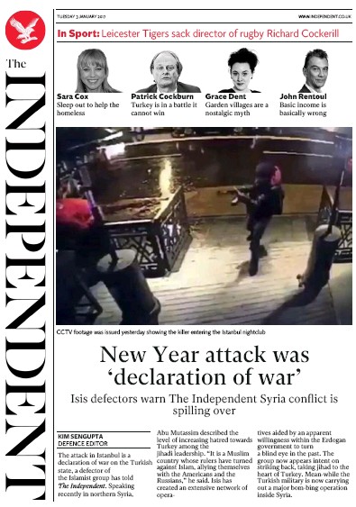 The Independent Newspaper Front Page (UK) for 4 January 2017