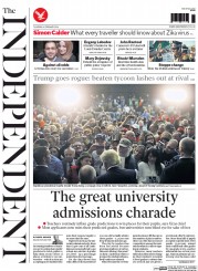 The Independent (UK) Newspaper Front Page for 4 February 2016