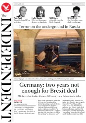 The Independent (UK) Newspaper Front Page for 4 April 2017