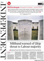 The Independent (UK) Newspaper Front Page for 4 August 2014