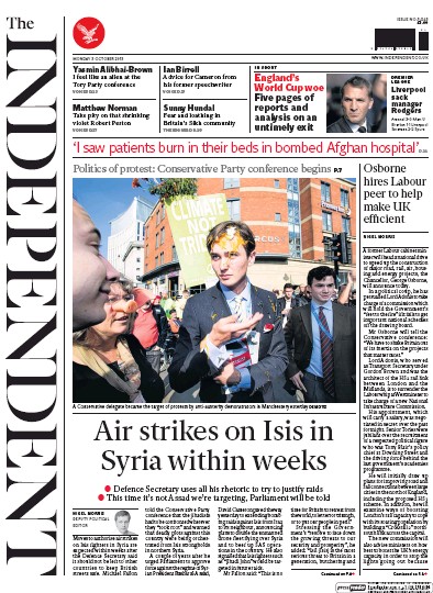 The Independent Newspaper Front Page (UK) for 5 October 2015