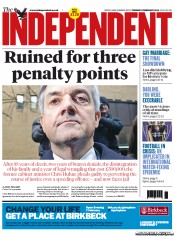 The Independent (UK) Newspaper Front Page for 5 February 2013