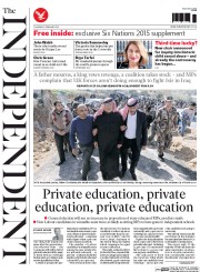 The Independent Newspaper Front Page (UK) for 5 February 2015