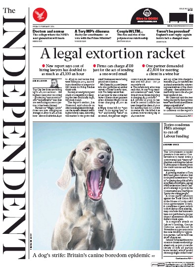 The Independent Newspaper Front Page (UK) for 5 February 2016