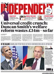 The Independent Newspaper Front Page (UK) for 5 September 2013