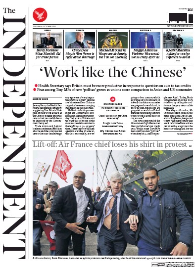 The Independent Newspaper Front Page (UK) for 6 October 2015