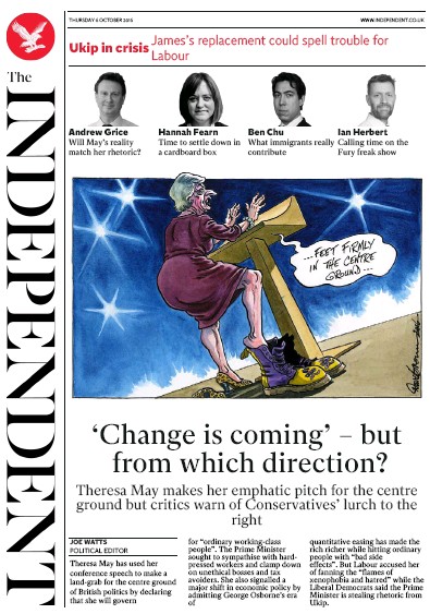 The Independent Newspaper Front Page (UK) for 6 October 2016