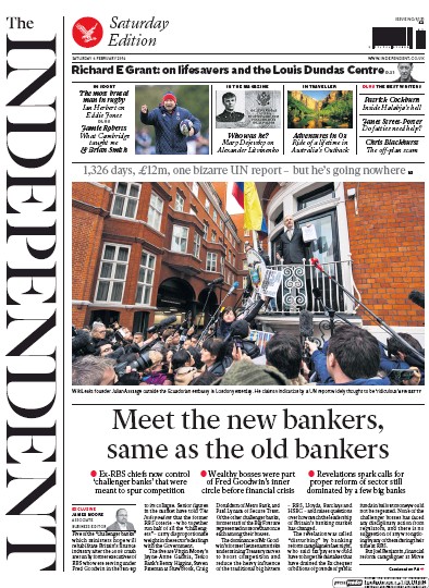 The Independent Newspaper Front Page (UK) for 6 February 2016