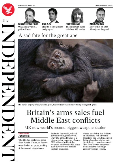 The Independent Newspaper Front Page (UK) for 6 September 2016