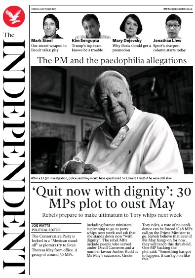 The Independent Newspaper Front Page (UK) for 7 October 2017