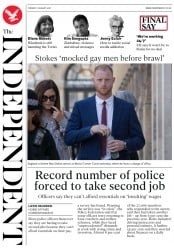 The Independent (UK) Newspaper Front Page for 7 August 2018