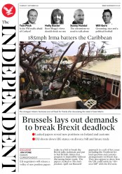 The Independent (UK) Newspaper Front Page for 7 September 2017