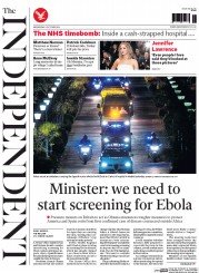 The Independent Newspaper Front Page (UK) for 8 October 2014