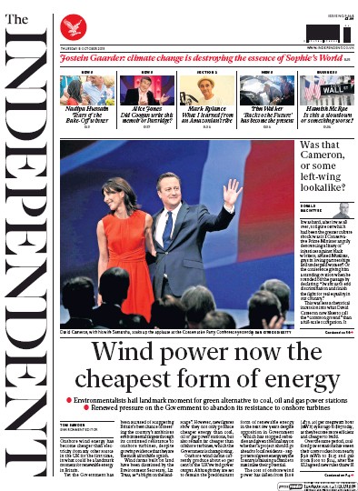 The Independent Newspaper Front Page (UK) for 8 October 2015