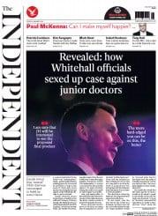 The Independent (UK) Newspaper Front Page for 8 January 2016