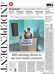 The Independent Newspaper Front Page (UK) for 8 April 2014