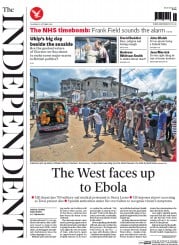 The Independent Newspaper Front Page (UK) for 9 October 2014