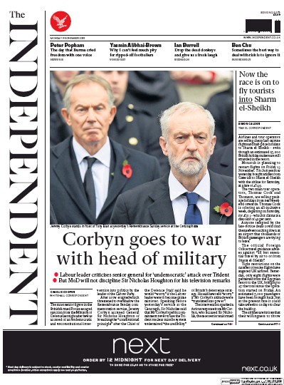 The Independent Newspaper Front Page (UK) for 9 November 2015