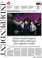 The Independent (UK) Newspaper Front Page for 9 January 2014