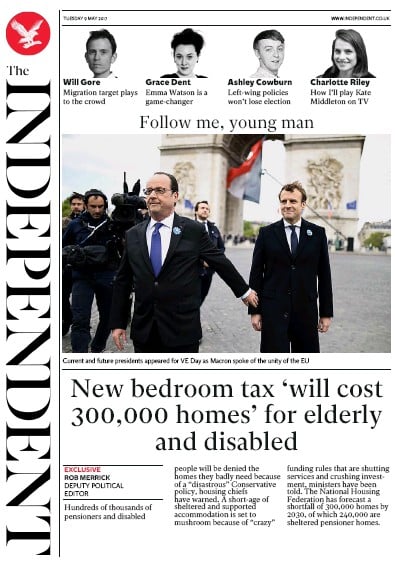 The Independent Newspaper Front Page (UK) for 9 May 2017