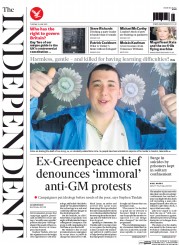The Independent (UK) Newspaper Front Page for 9 June 2015
