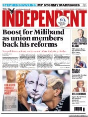 The Independent Newspaper Front Page (UK) for 9 September 2013