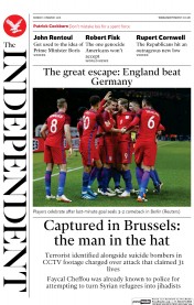 The Independent on Sunday (UK) Newspaper Front Page for 12 June 2016