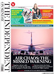 The Independent on Sunday (UK) Newspaper Front Page for 14 December 2014