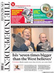 The Independent on Sunday (UK) Newspaper Front Page for 16 November 2014