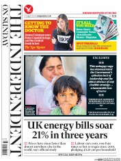 The Independent on Sunday (UK) Newspaper Front Page for 17 August 2014