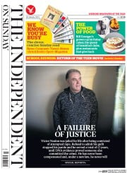 The Independent on Sunday (UK) Newspaper Front Page for 18 January 2015