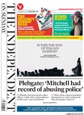 The Independent on Sunday (UK) Newspaper Front Page for 21 September 2014