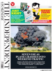 The Independent on Sunday (UK) Newspaper Front Page for 23 August 2015