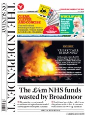 The Independent on Sunday (UK) Newspaper Front Page for 25 January 2015