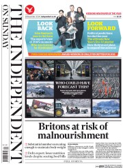 The Independent on Sunday (UK) Newspaper Front Page for 28 December 2014