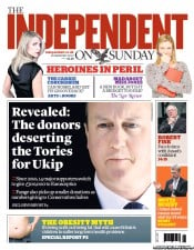 The Independent on Sunday (UK) Newspaper Front Page for 29 September 2013
