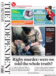 The Independent on Sunday (UK) Newspaper Front Page for 30 November 2014