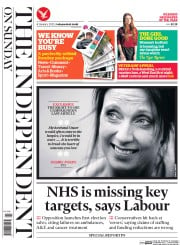 The Independent on Sunday (UK) Newspaper Front Page for 4 January 2015
